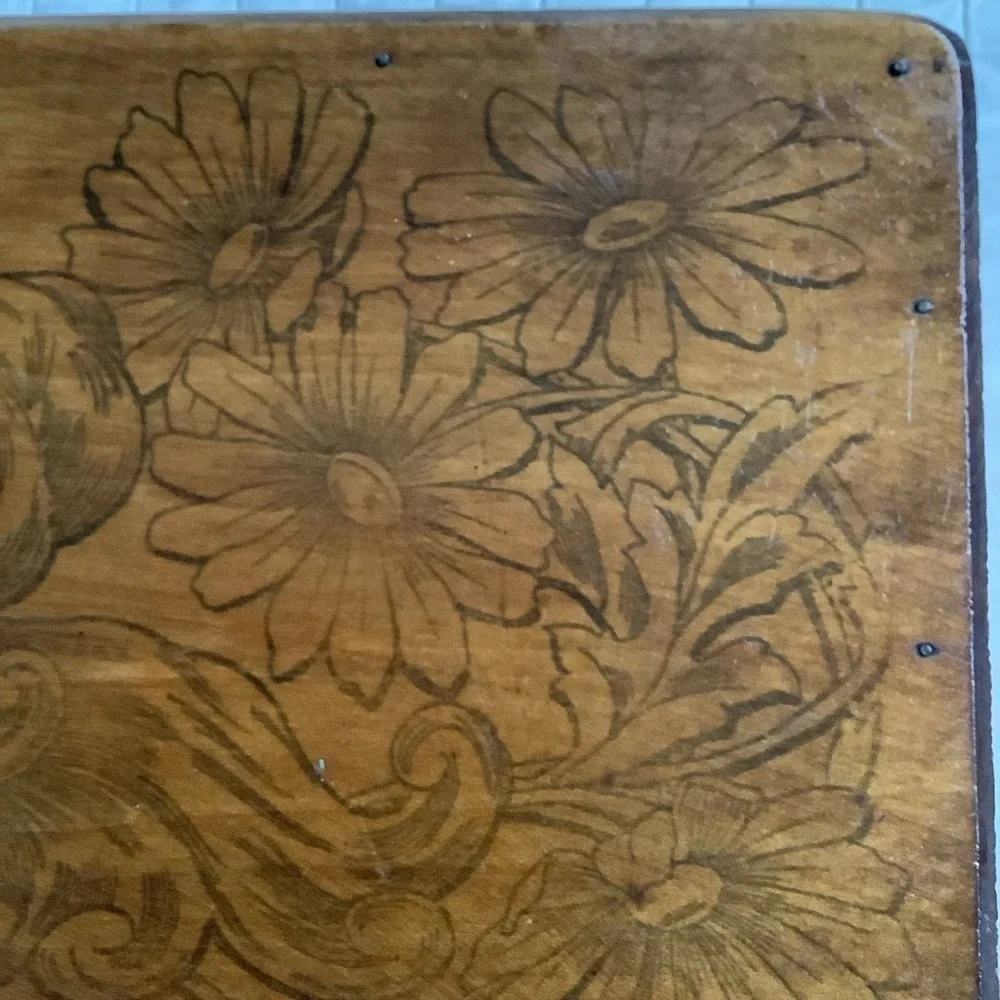Antique Victorian Decorated Wood Ladies Glove Box Pyrography